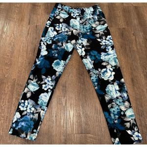 Kate & Mallory Floral Pants Size Medium Pull on Stretch Women’s Blue Black